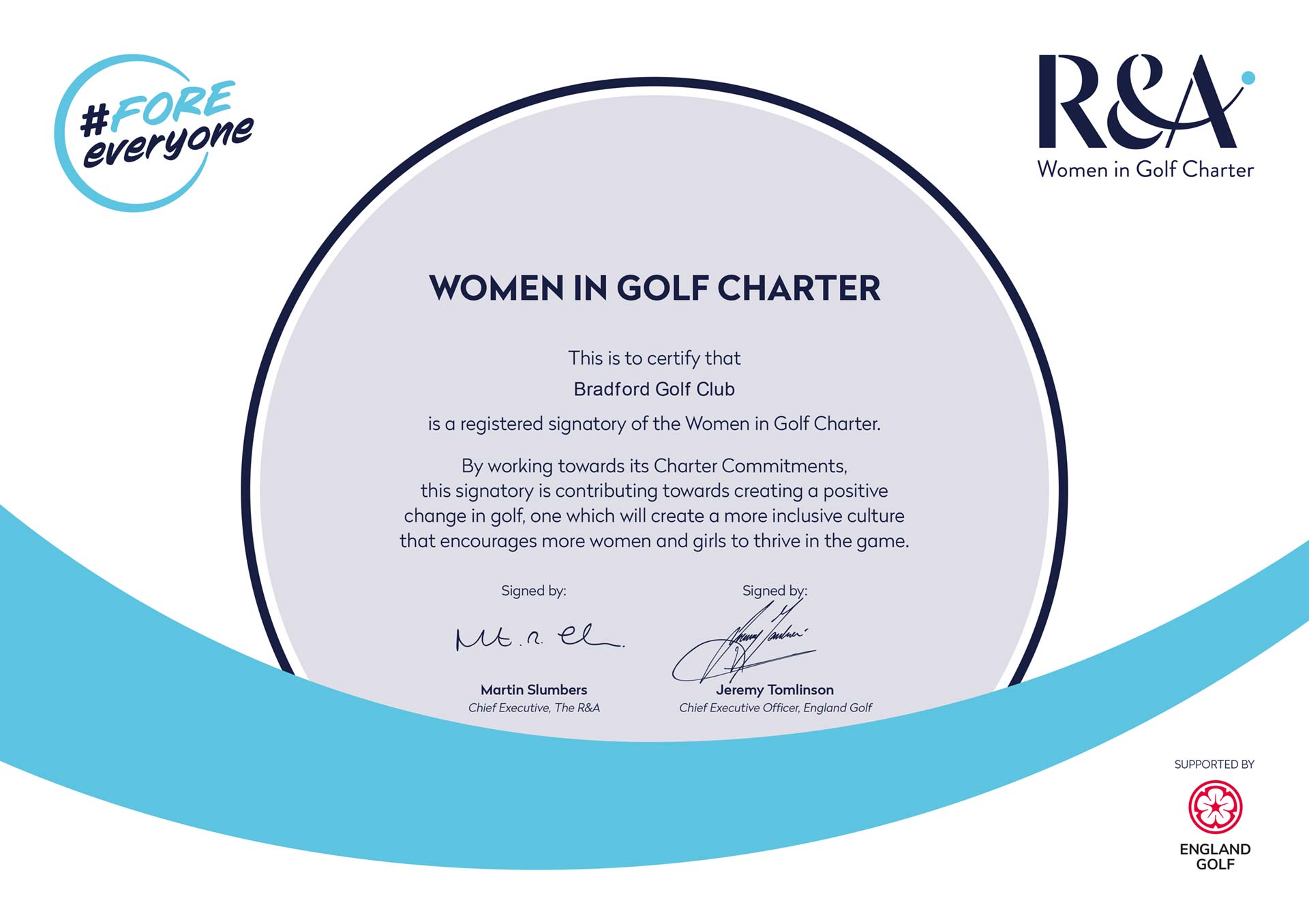 Women in Golf Charter Certificate
